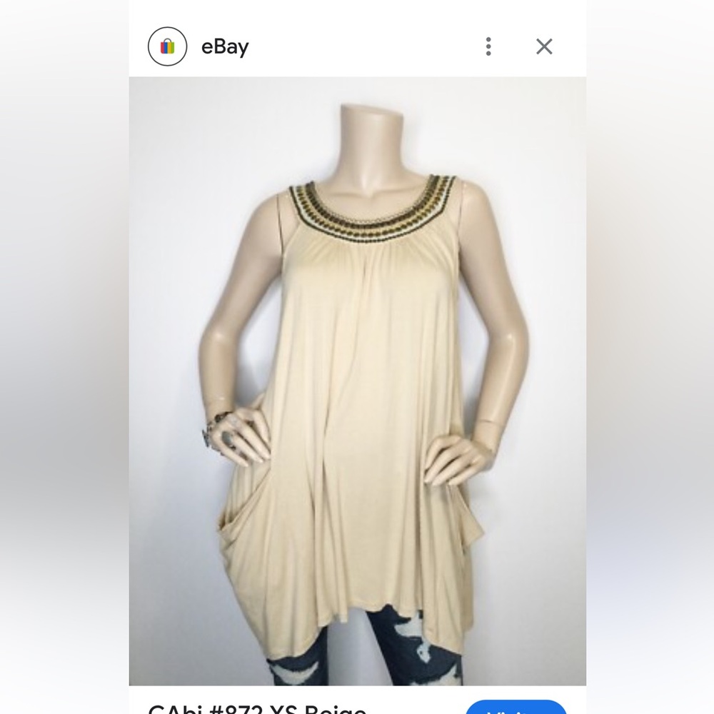 2/$10 Cabi Shirt size small beaded Asymetrical flowy top.